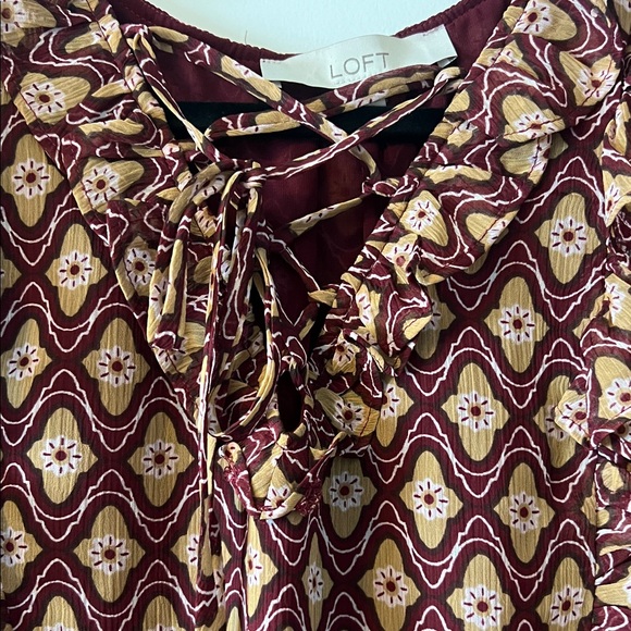 LOFT Burgundy and Cream Patterned Blouse - Picture 2 of 3
